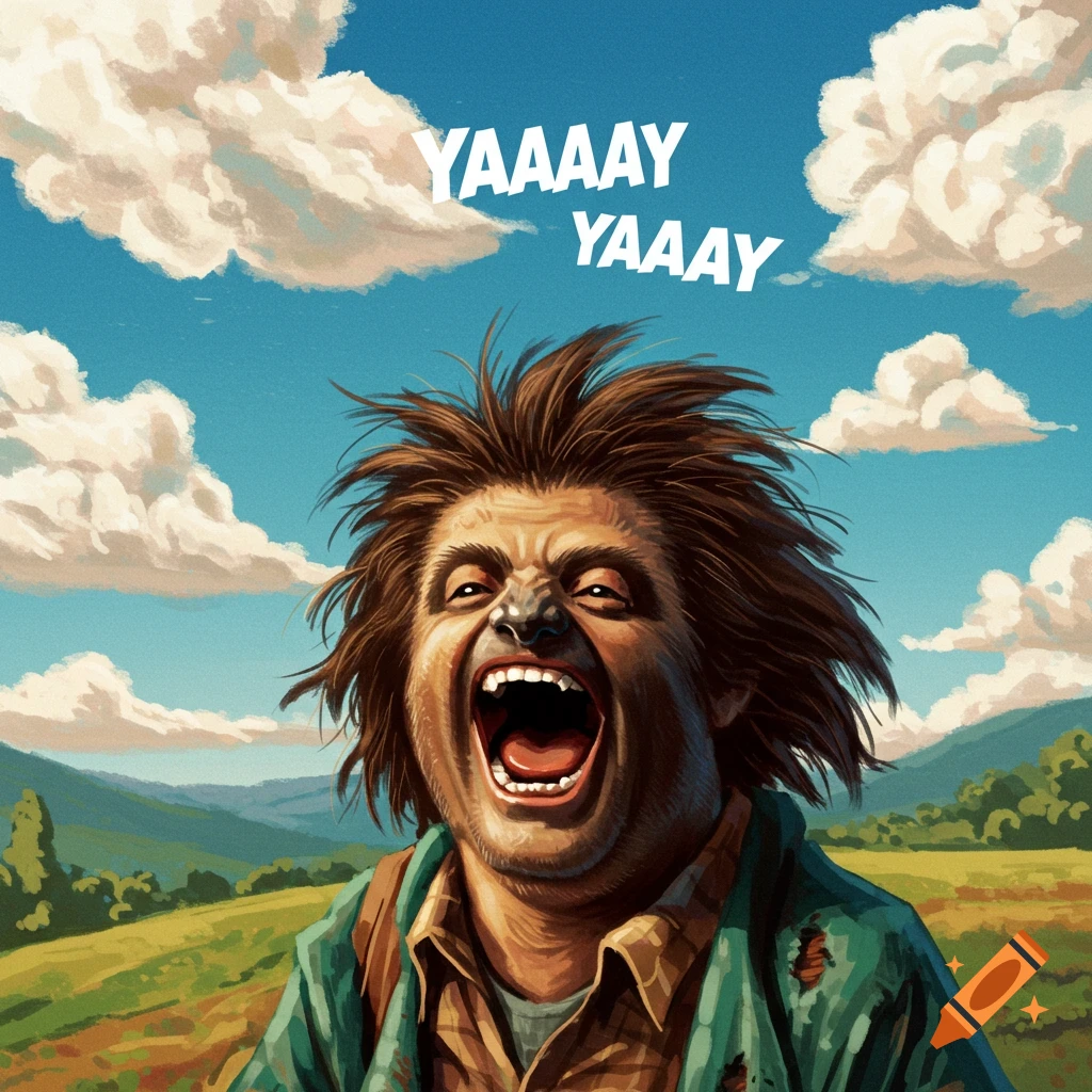 Sloth from The Goonies yells with "YAAAAY" text above in a sunny landscape.
