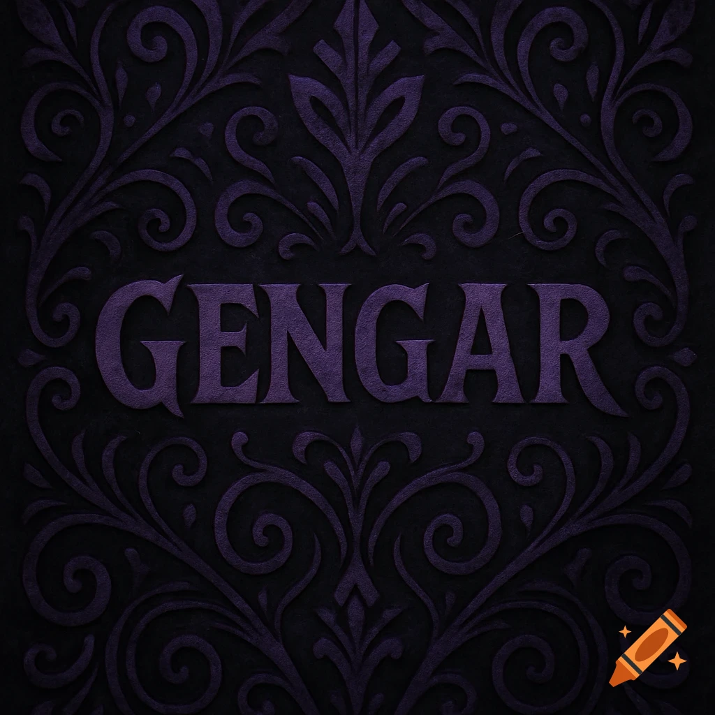 The word "Gengar" in purple text on a dark background with embossed patterns.