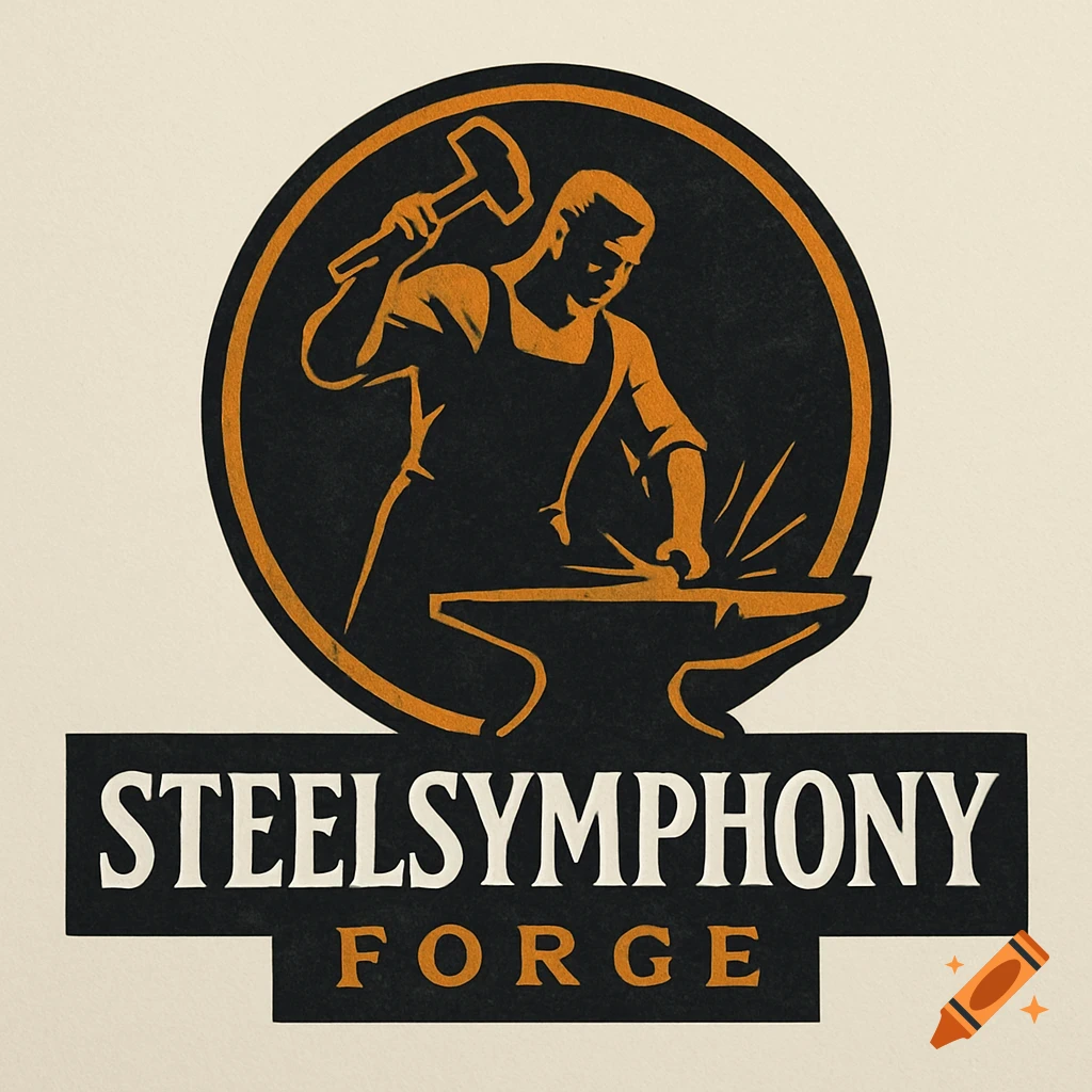 Logo of a blacksmith hammering on an anvil, with 'STEELSYMPHONY FORGE' text