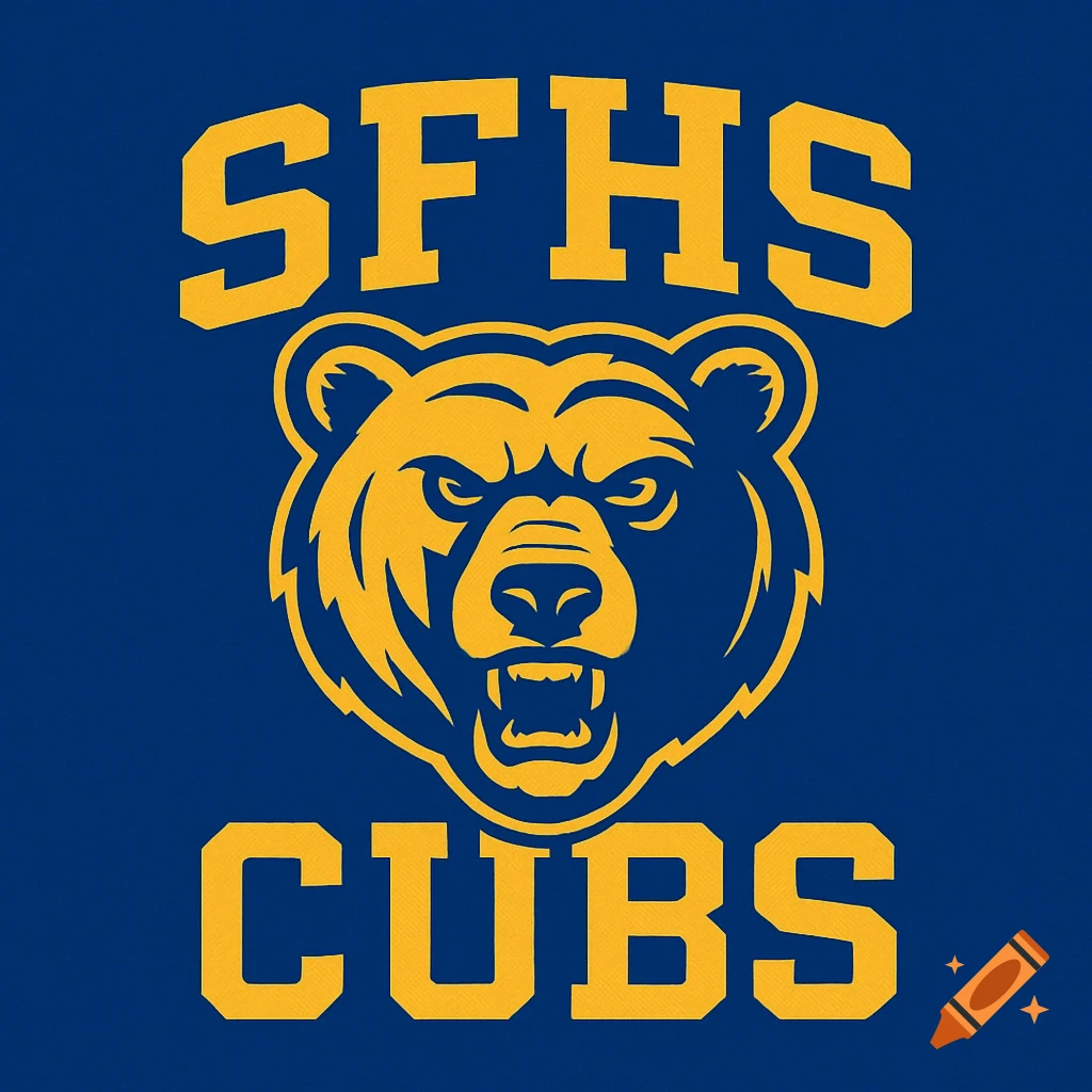 Blue and gold SFHS Cubs bear logo