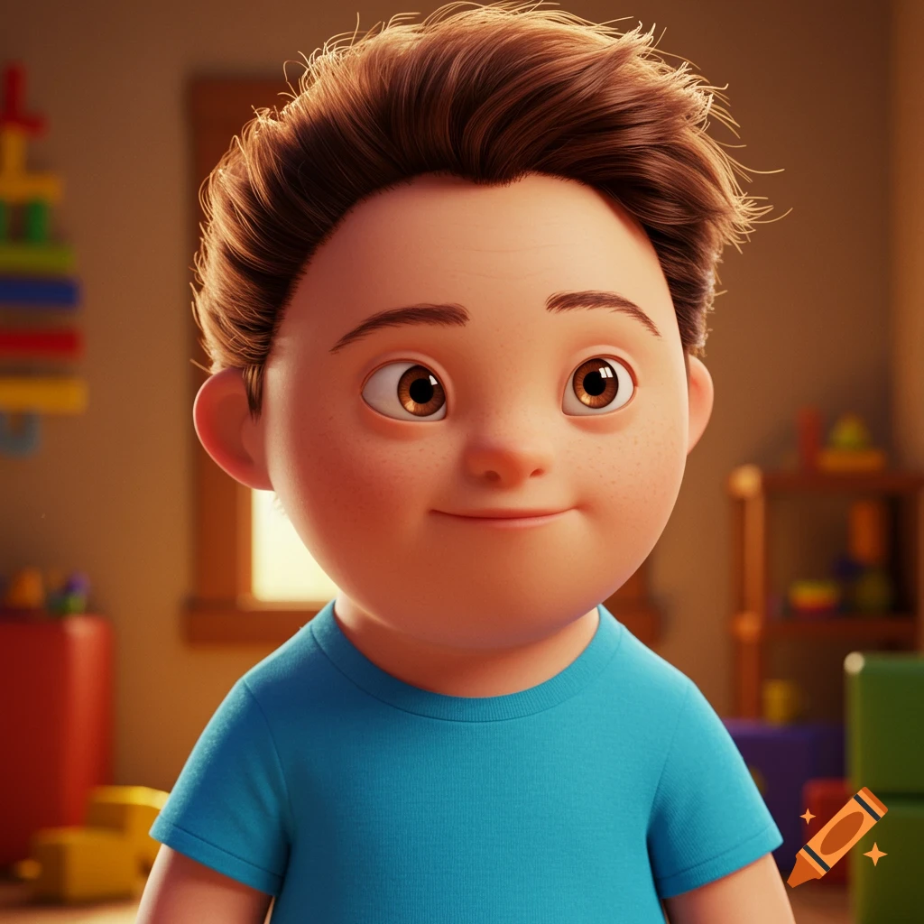 A young boy smiling in a cartoon style.