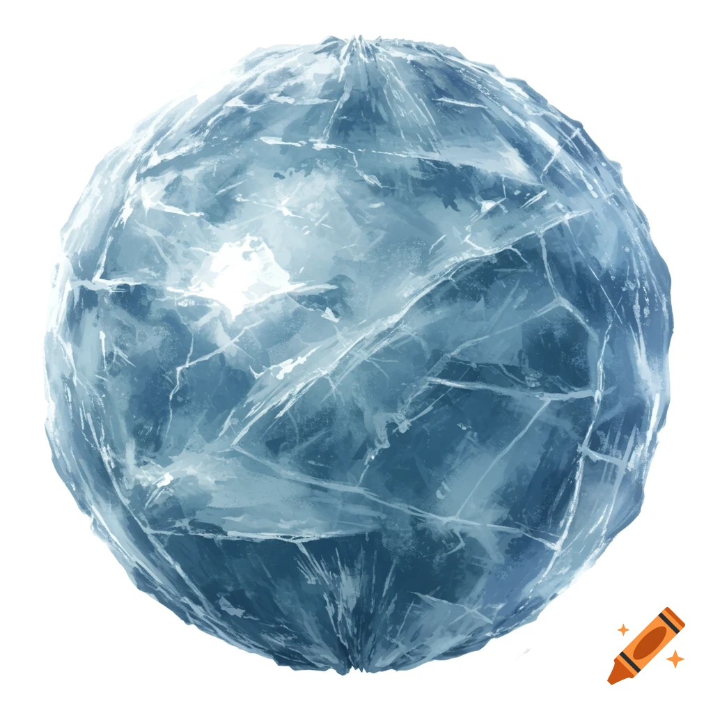 A sphere of cracked ice on a white background.