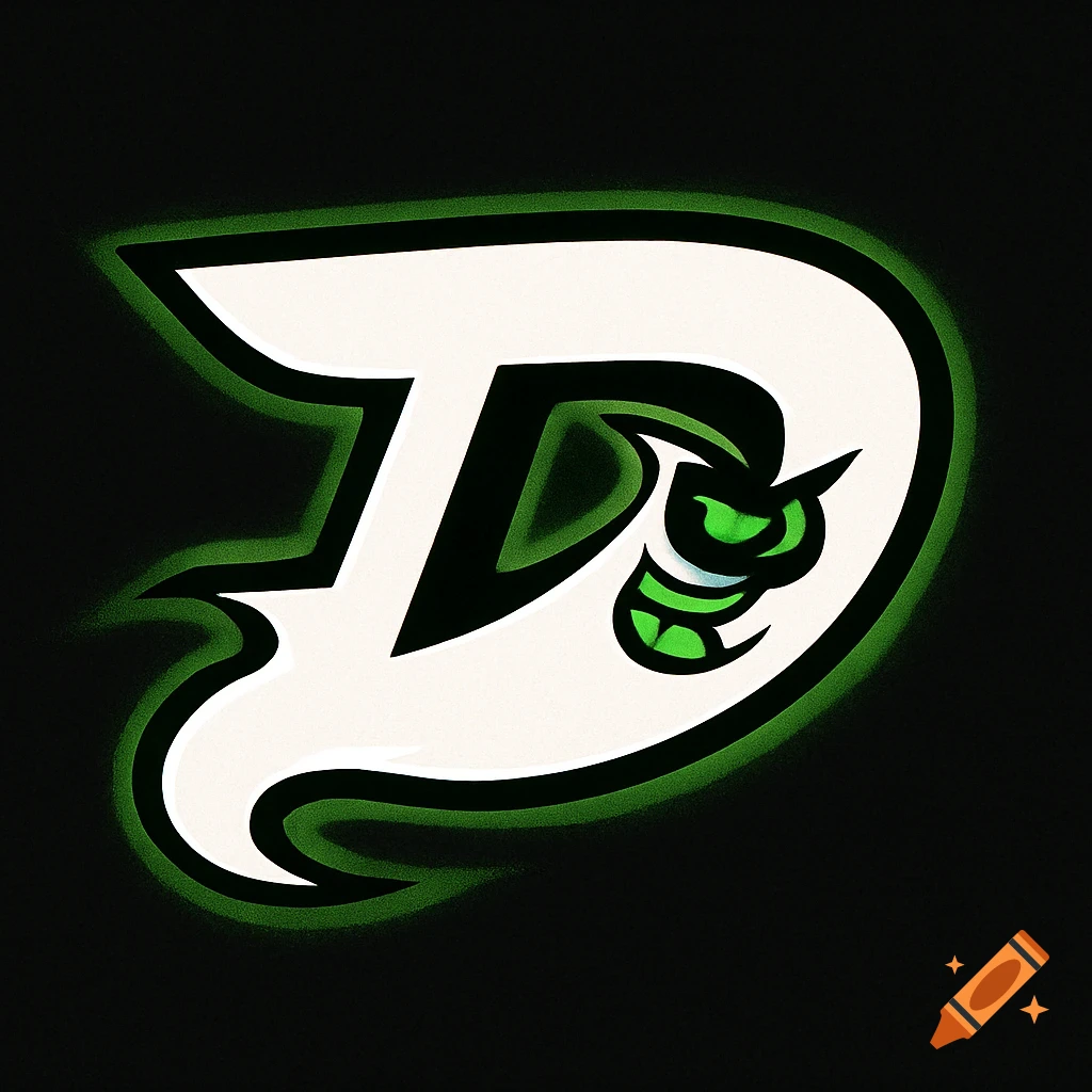 A stylized logo of a white letter 'D' combined with a green and black hornet or wasp, outlined with a green glow.