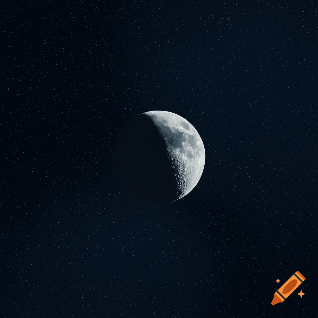 A waning gibbous moon against a starry deep space background.