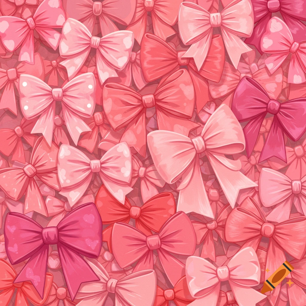 A seamless pattern of pink bows in various shades.