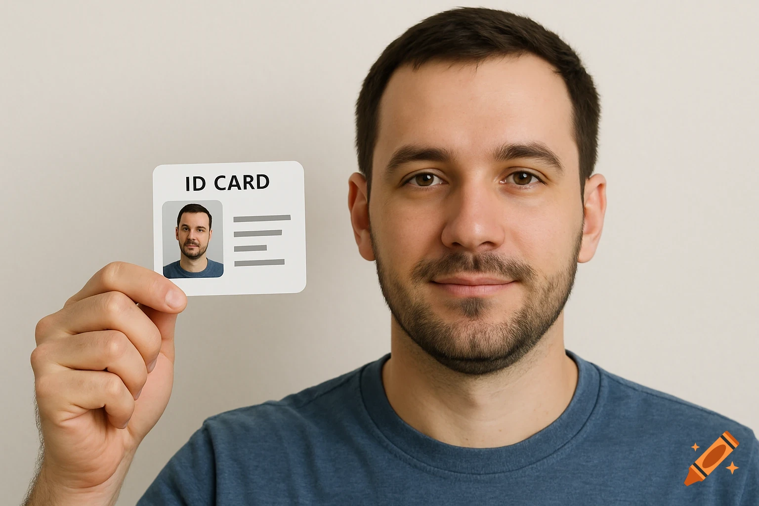 Man holding an ID card up to his face.