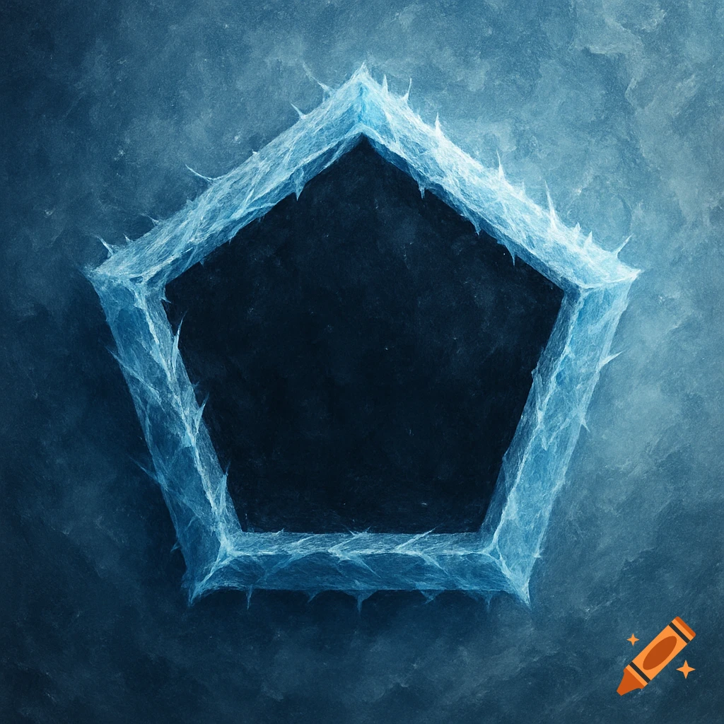 An abstract pentagon shape formed from ice and frost