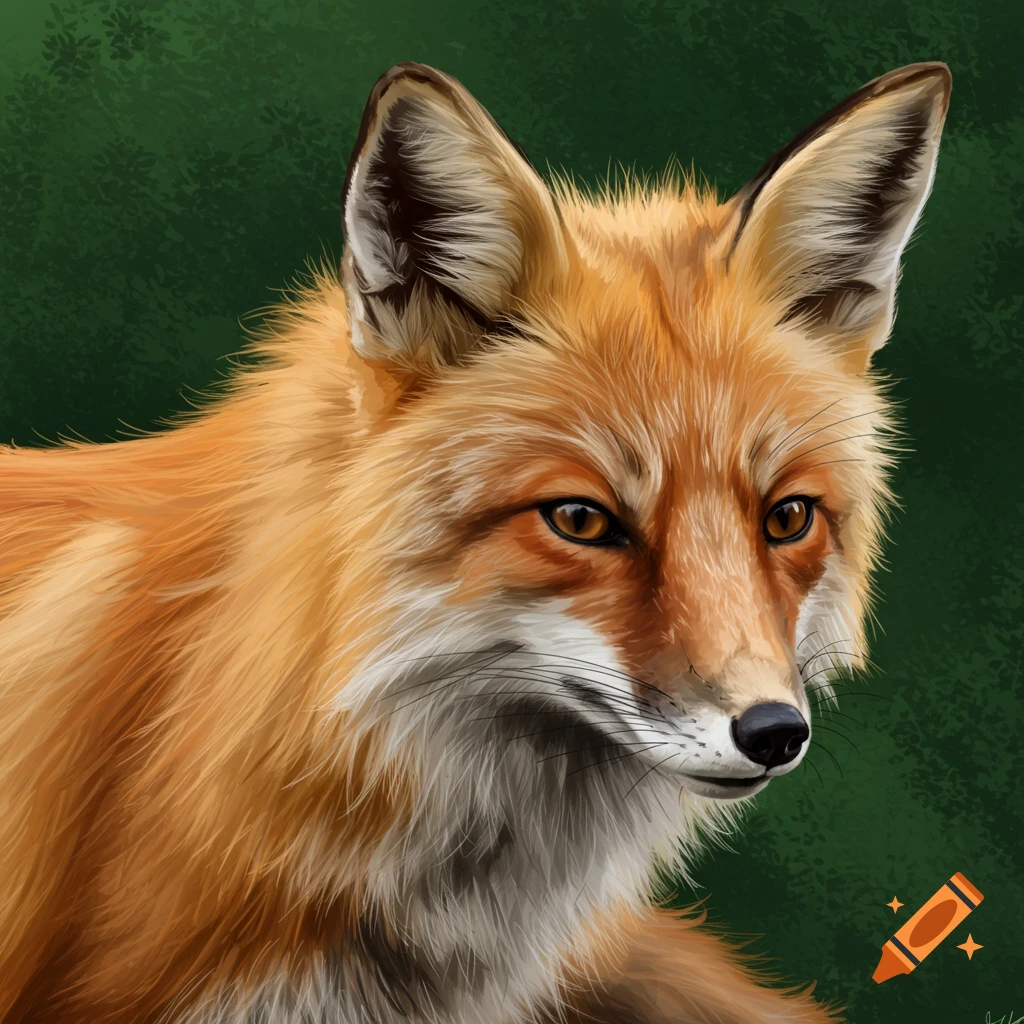 Digital painting portrait of a red fox