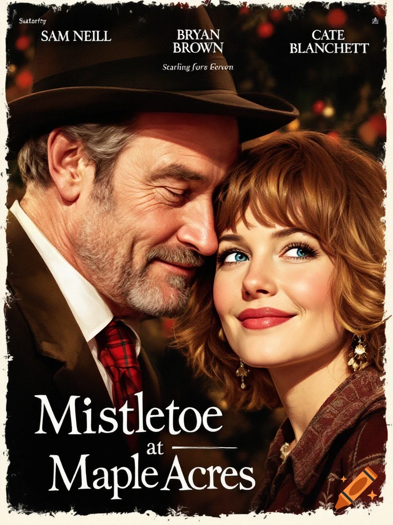 Movie poster for 'Mistletoe at Maple Acres' featuring a man and a woman.