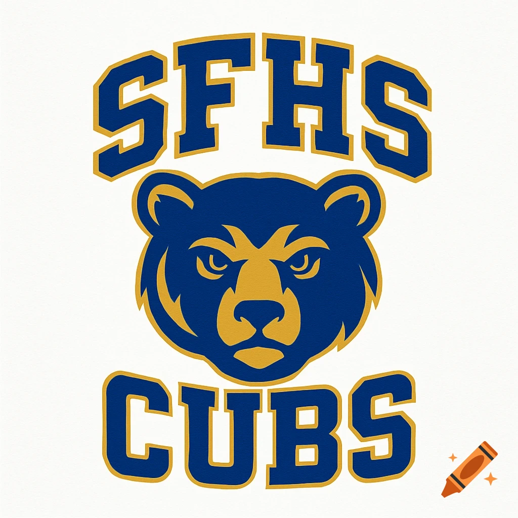 Blue and gold bear head logo with text SFHS and CUBS