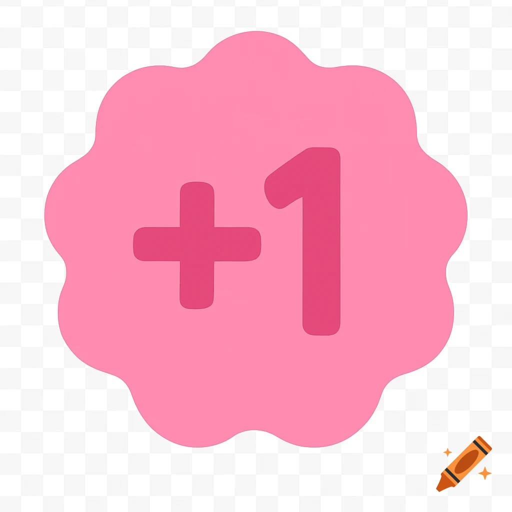 Pink badge with a plus one symbol