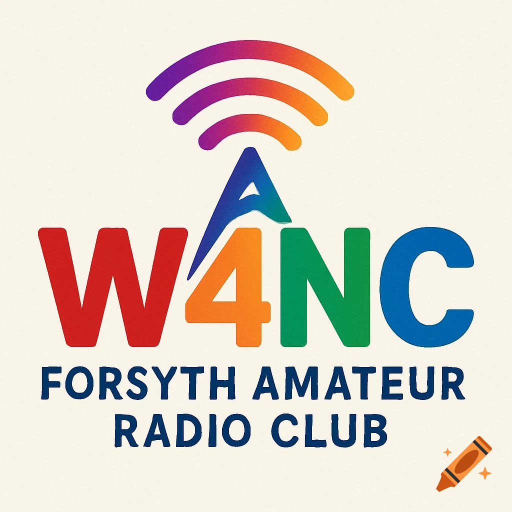Colorful logo for Forsyth Amateur Radio Club with call sign W4NC and radio waves.