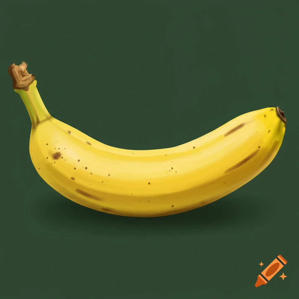 Illustration of a yellow banana on a dark green background.