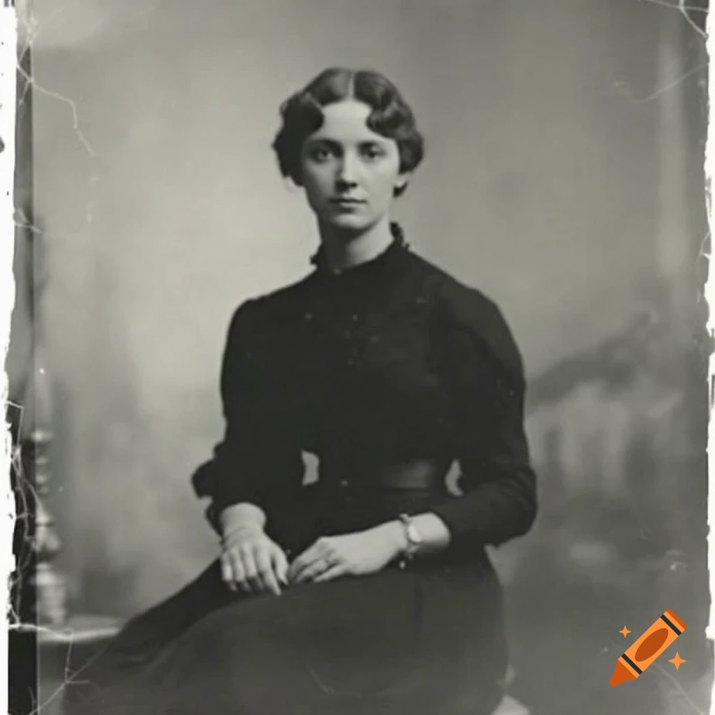 Black and white vintage portrait of a woman in historical clothing