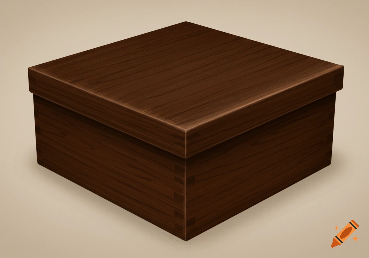 An illustrated dark brown wooden box.