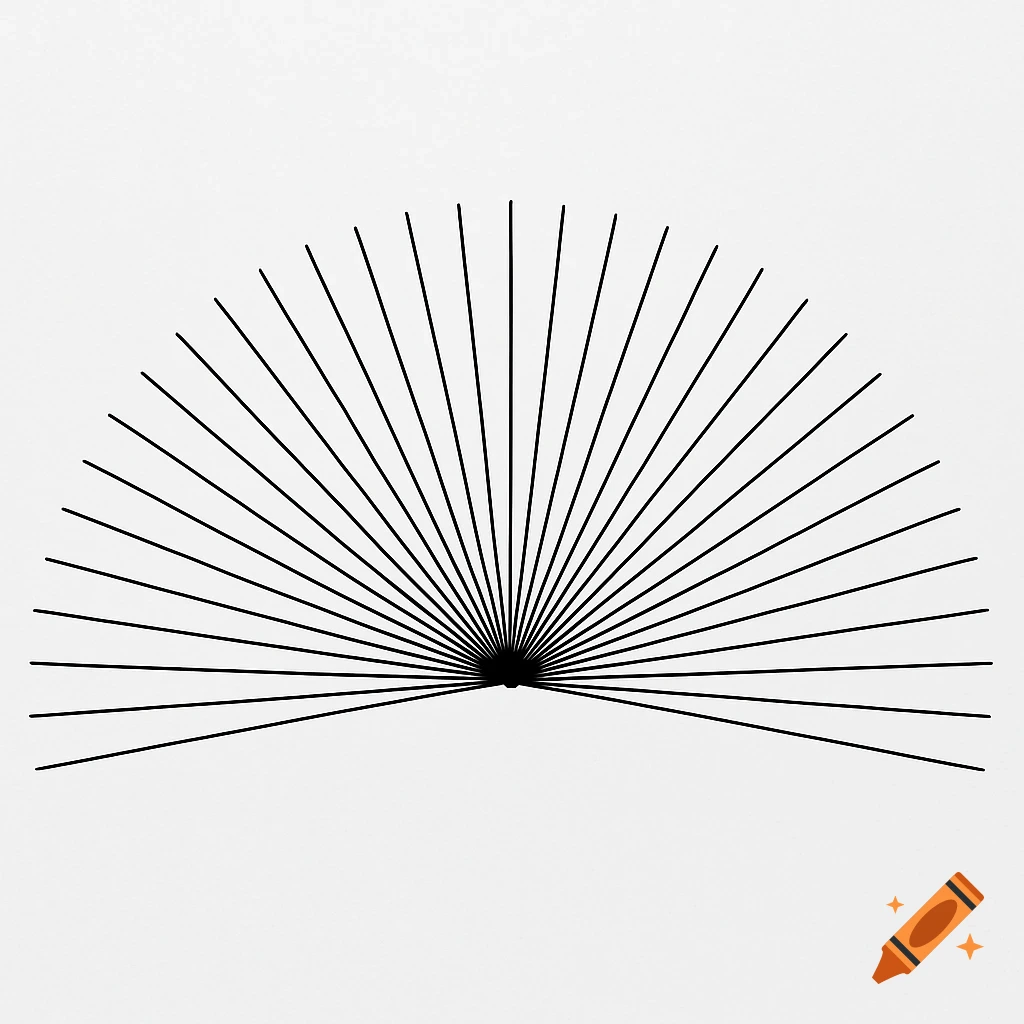 A black and white abstract image with radiating lines forming a fan shape.