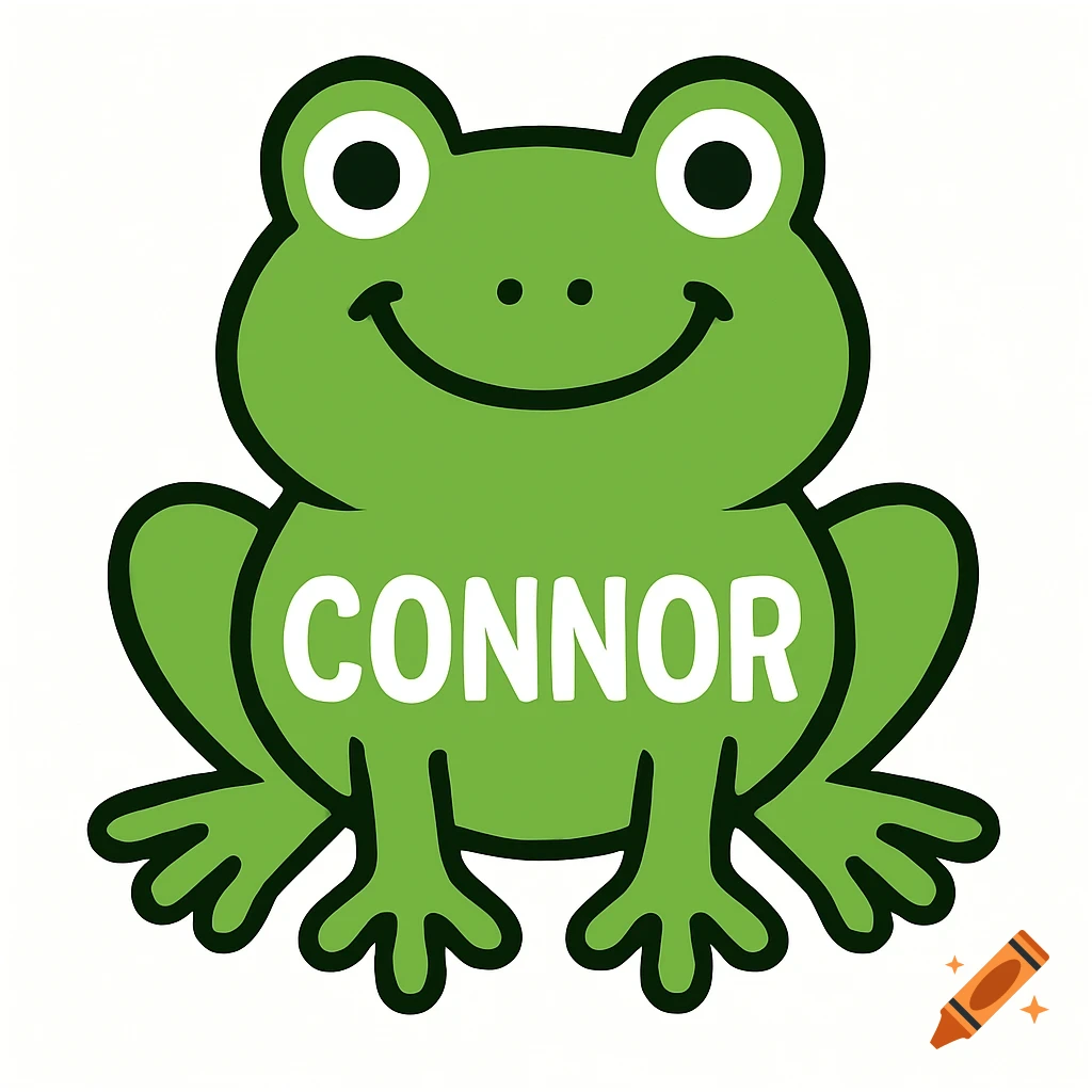 A green clipart frog with the name Connor on its belly.