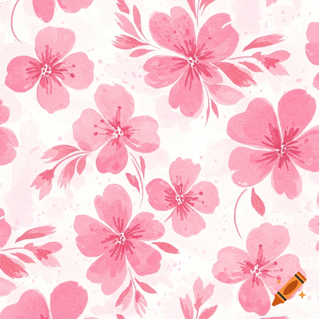 Pink watercolor floral pattern on a white background