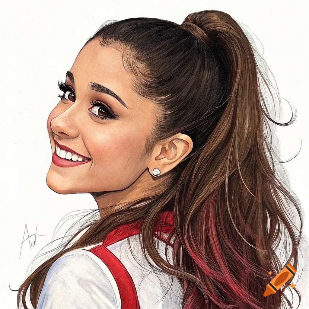 Stylized portrait of a woman with a high ponytail smiling