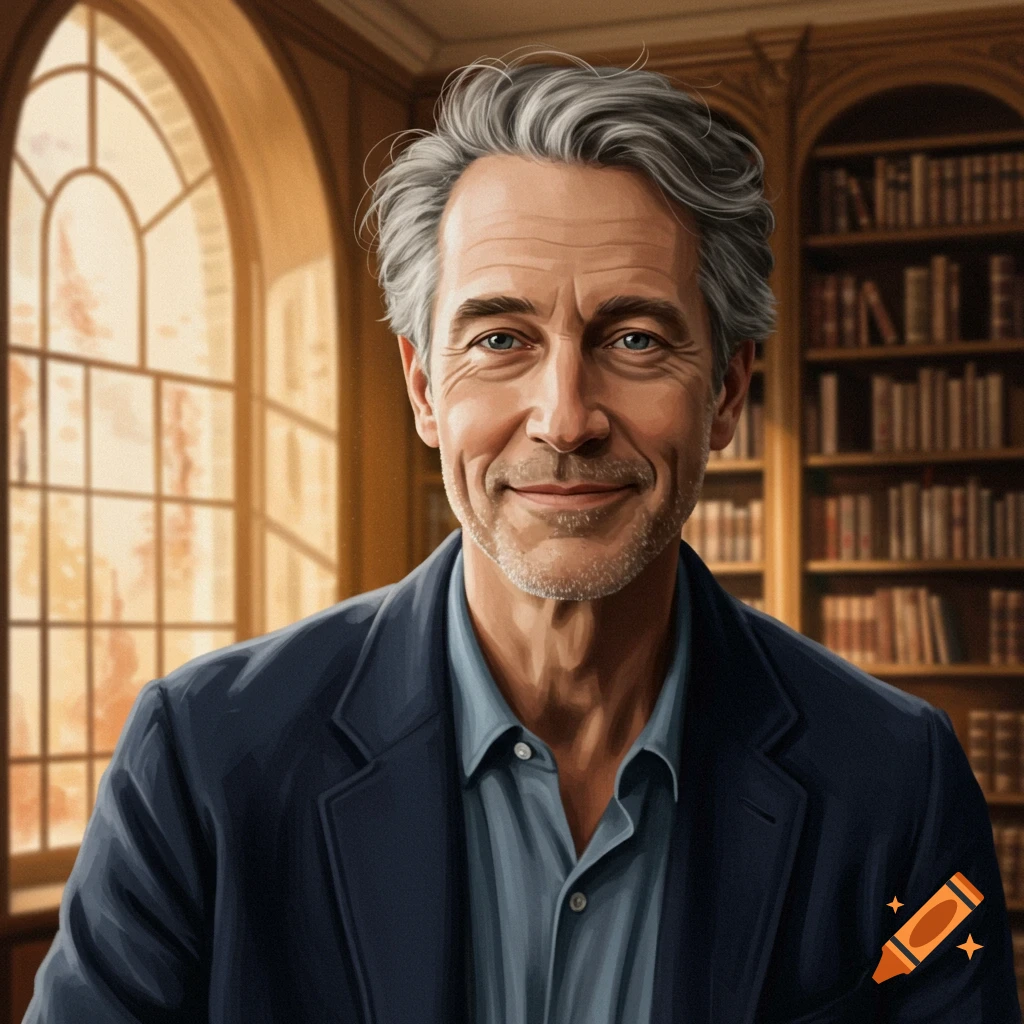 A smiling older man with grey hair stands in a library.