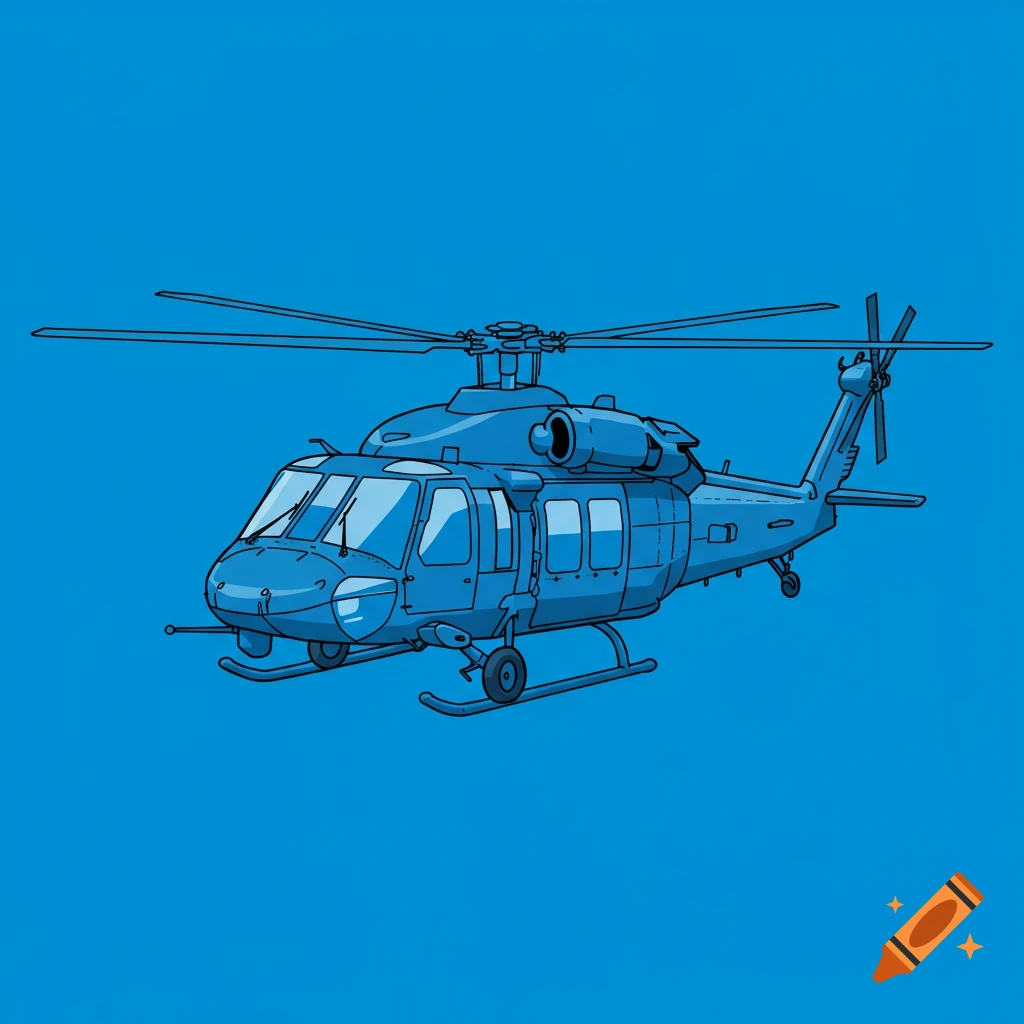 Blue helicopter vector illustration on a blue background.