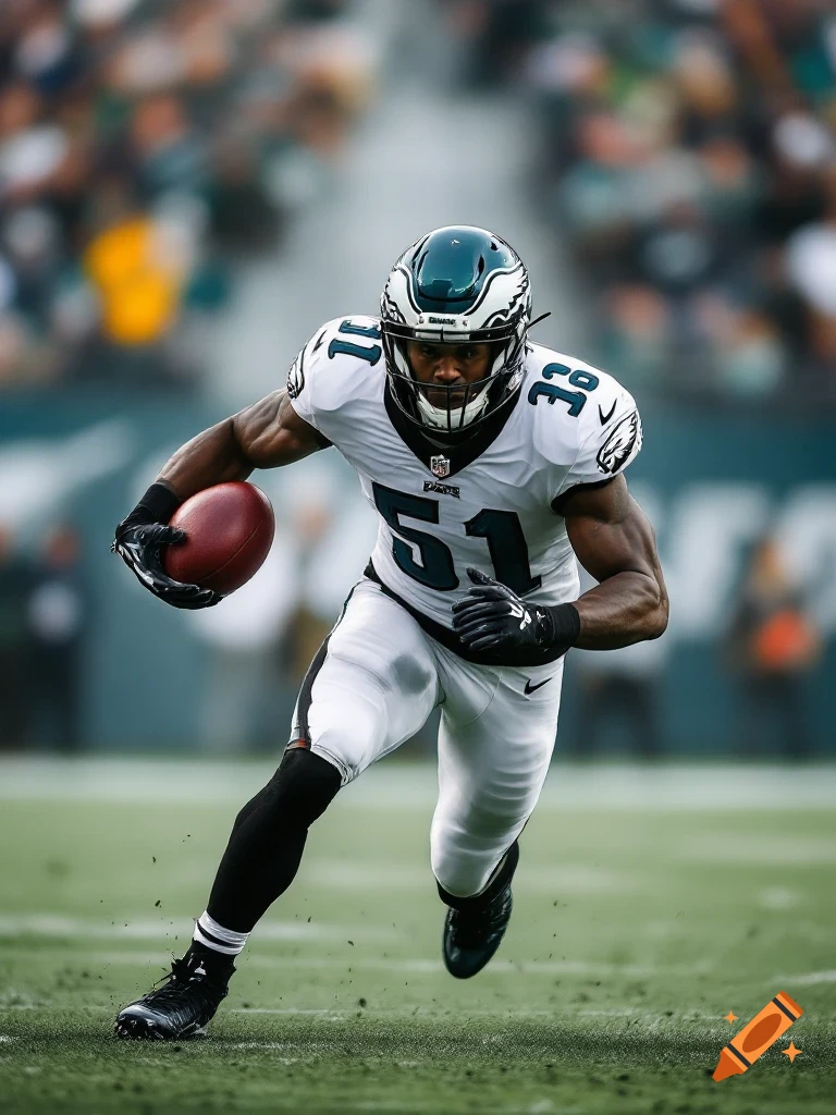 An Philadelphia Eagles player runs with the football during a game.