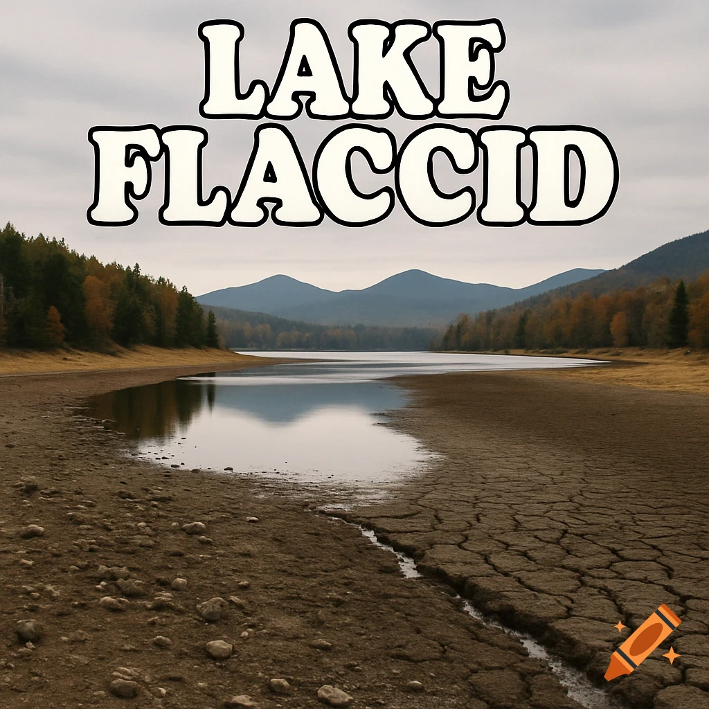 Landscape photo with text 'LAKE FLACCID' overlayed.