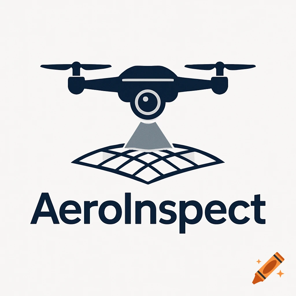 Minimalist drone logo with grid and the text 'AeroInspect' below.