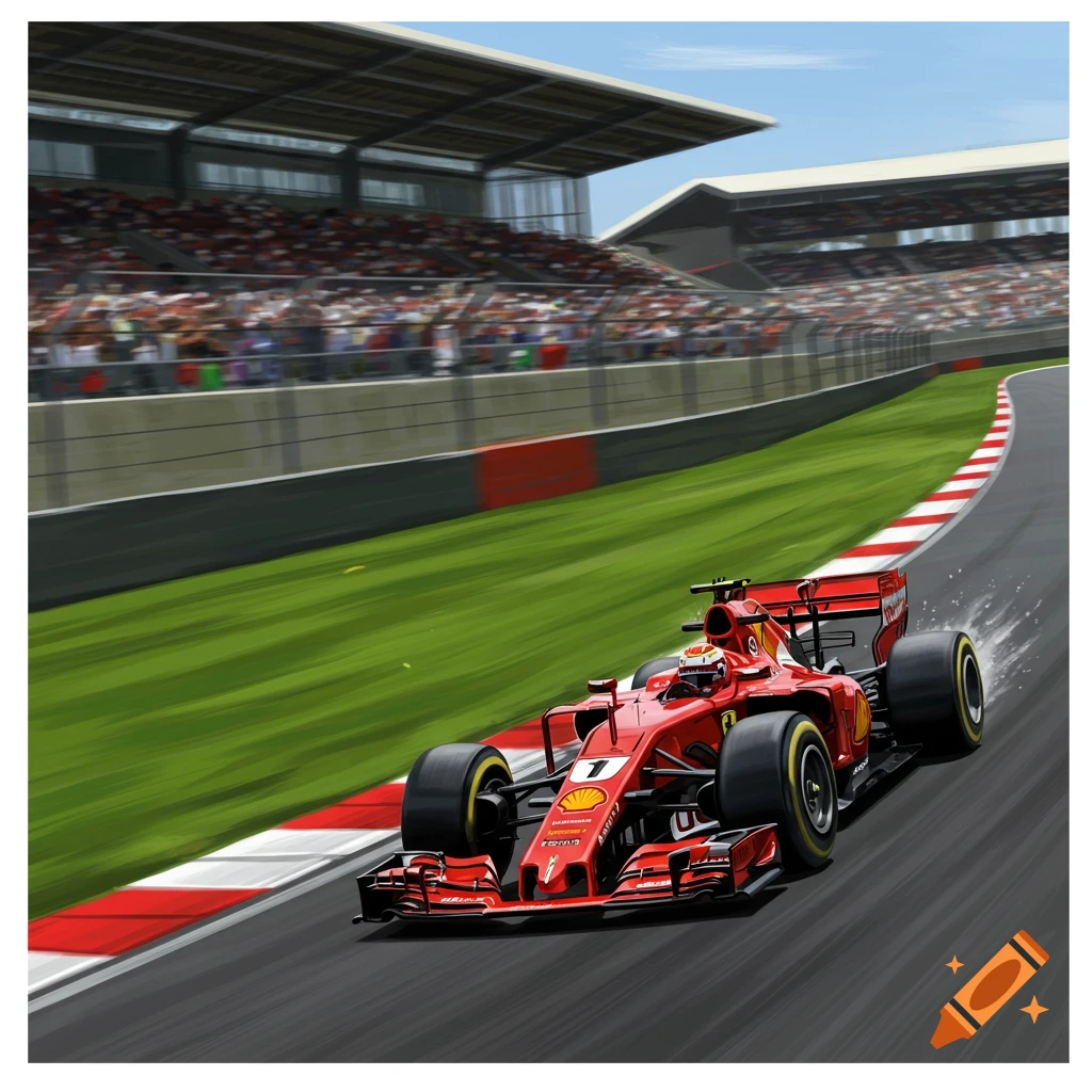 Red Formula 1 car on a race track with spectators