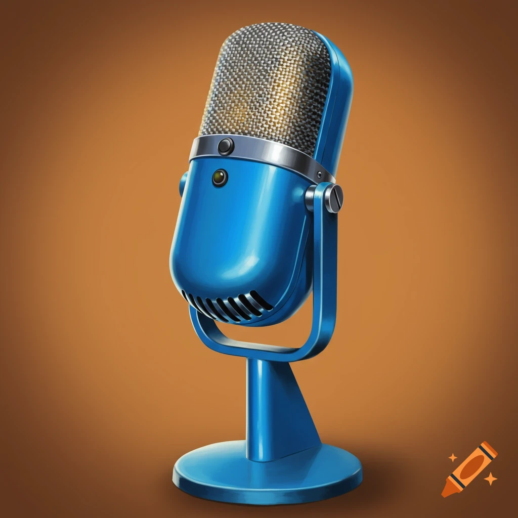 A blue vintage microphone on a stand.
