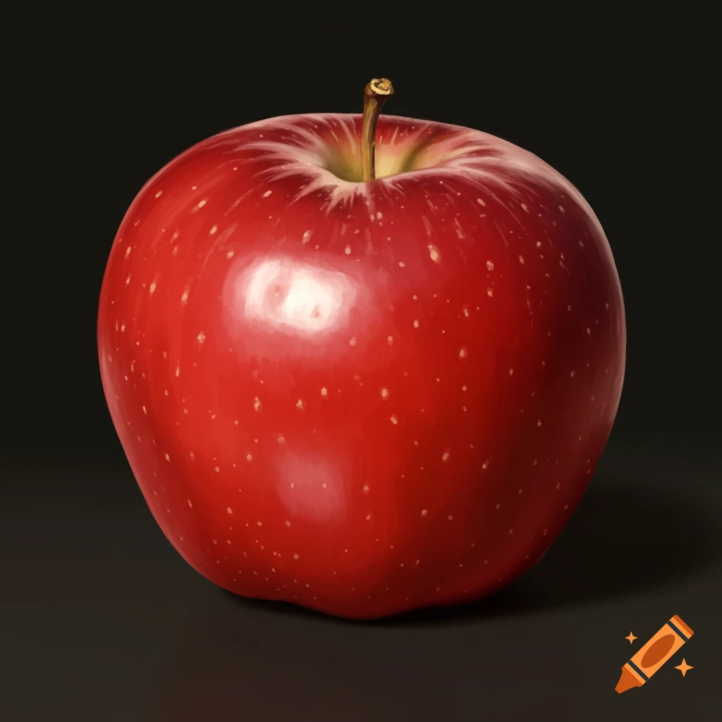 A single red apple with a stem against a dark background.