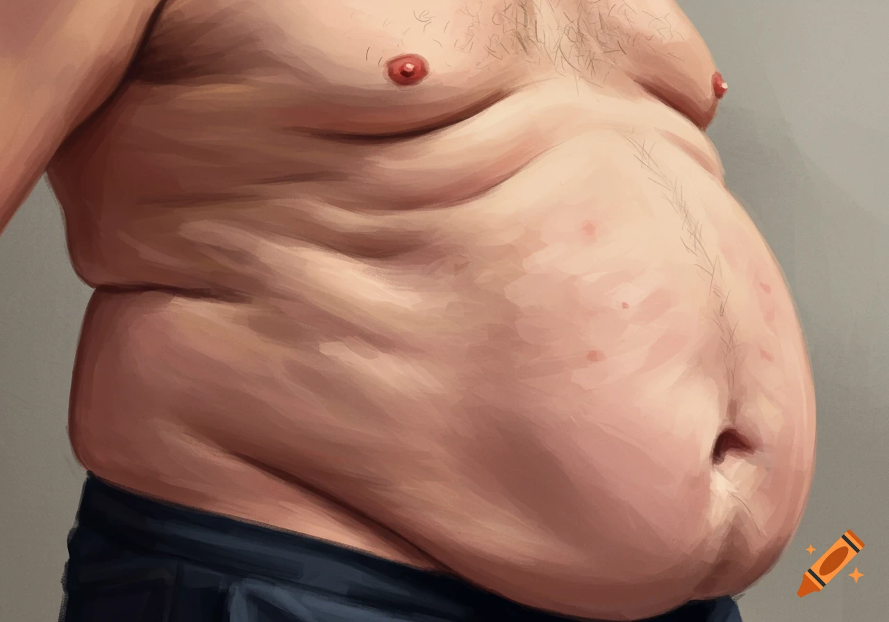 An illustration of a man's hairy belly and chest