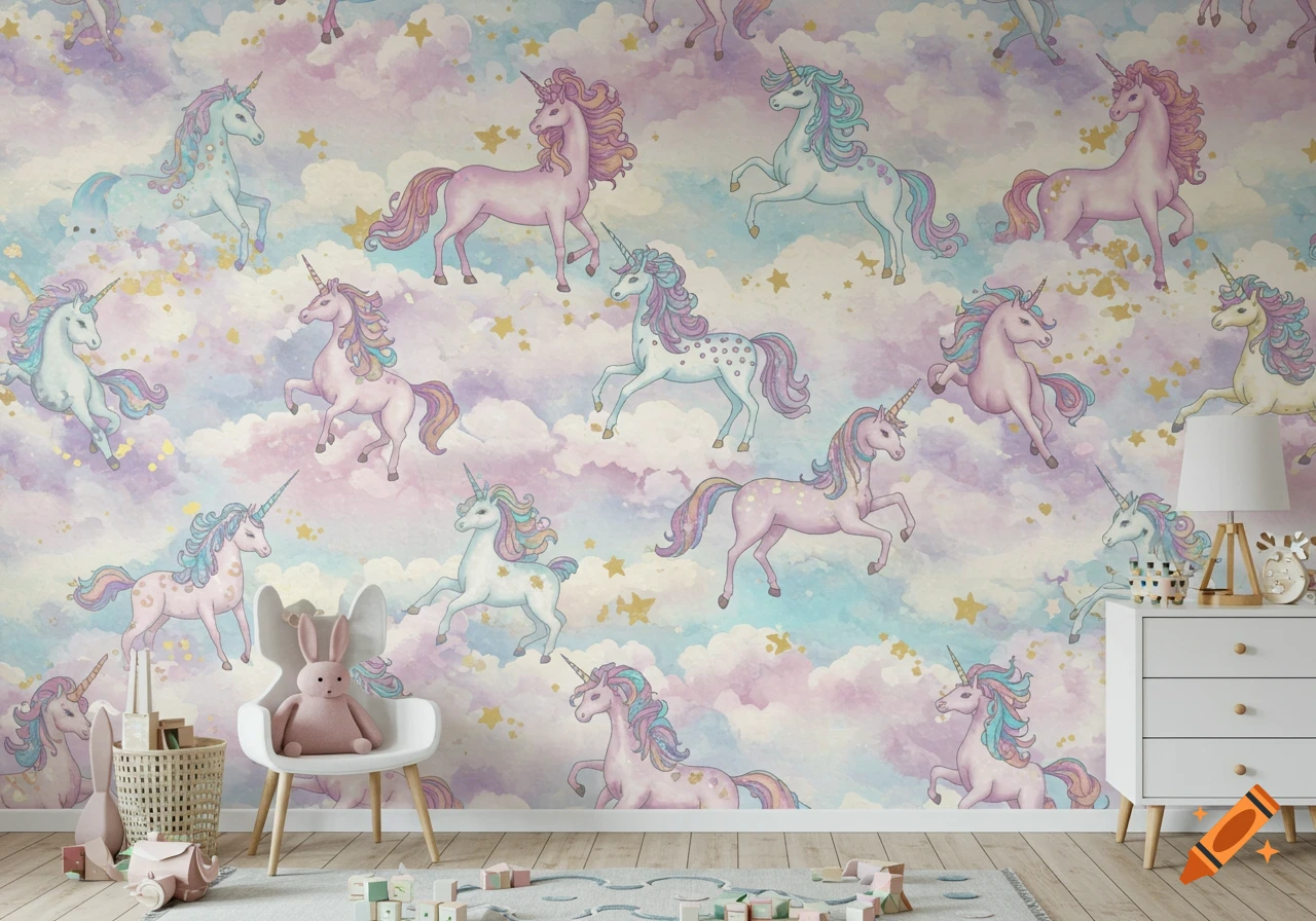 Pastel unicorn wallpaper pattern with clouds and stars