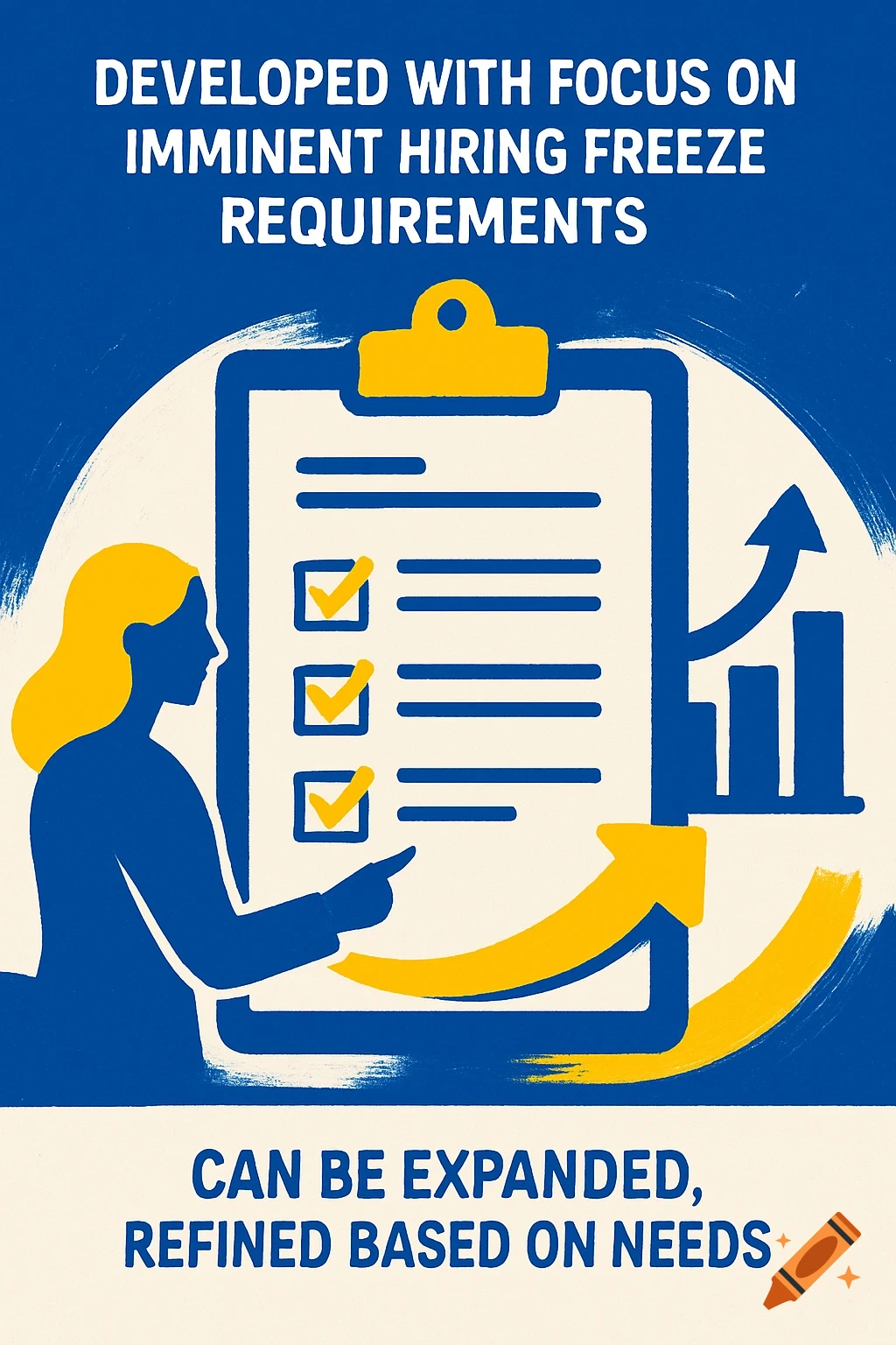 Stylized illustration of a woman pointing at a checklist and growth chart.