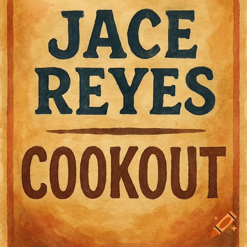 Text reads Jace Reyes Cookout on a brown watercolor background.