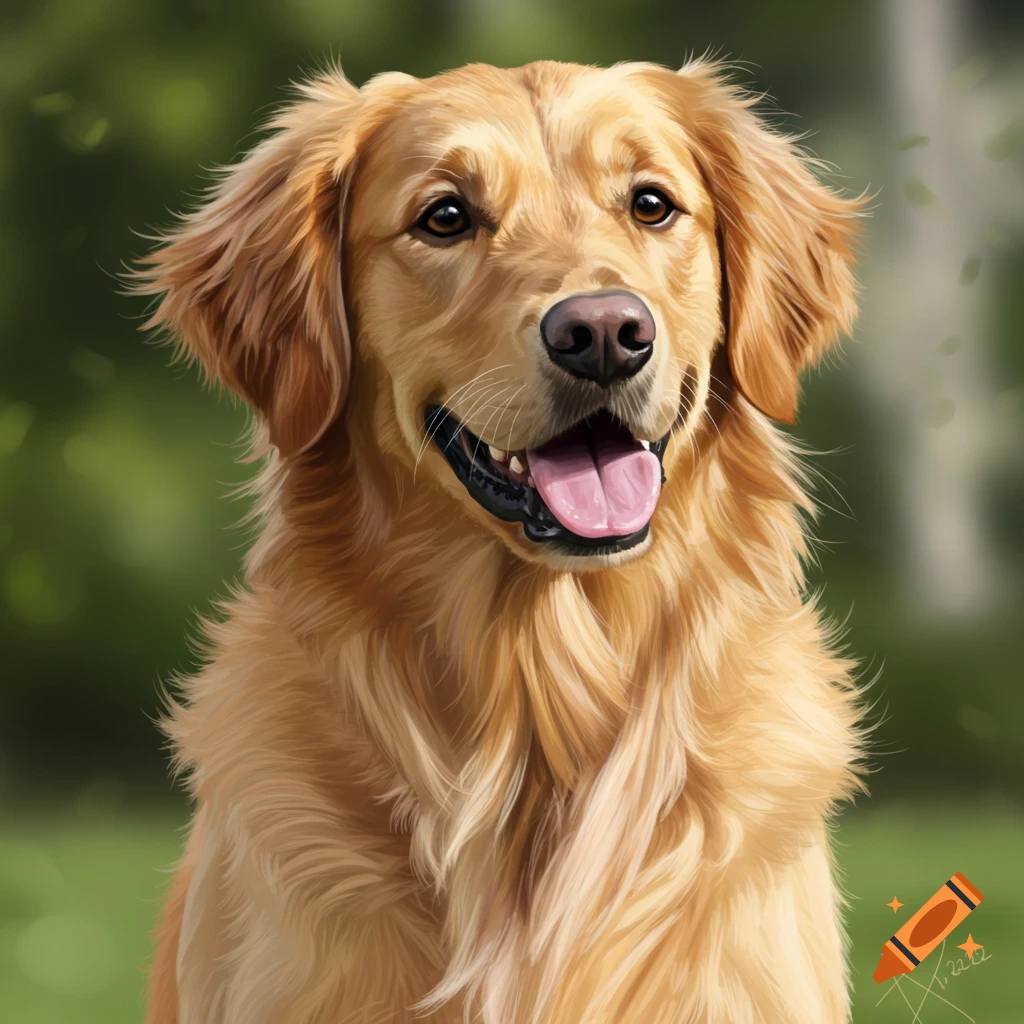 A close-up portrait of a golden retriever dog