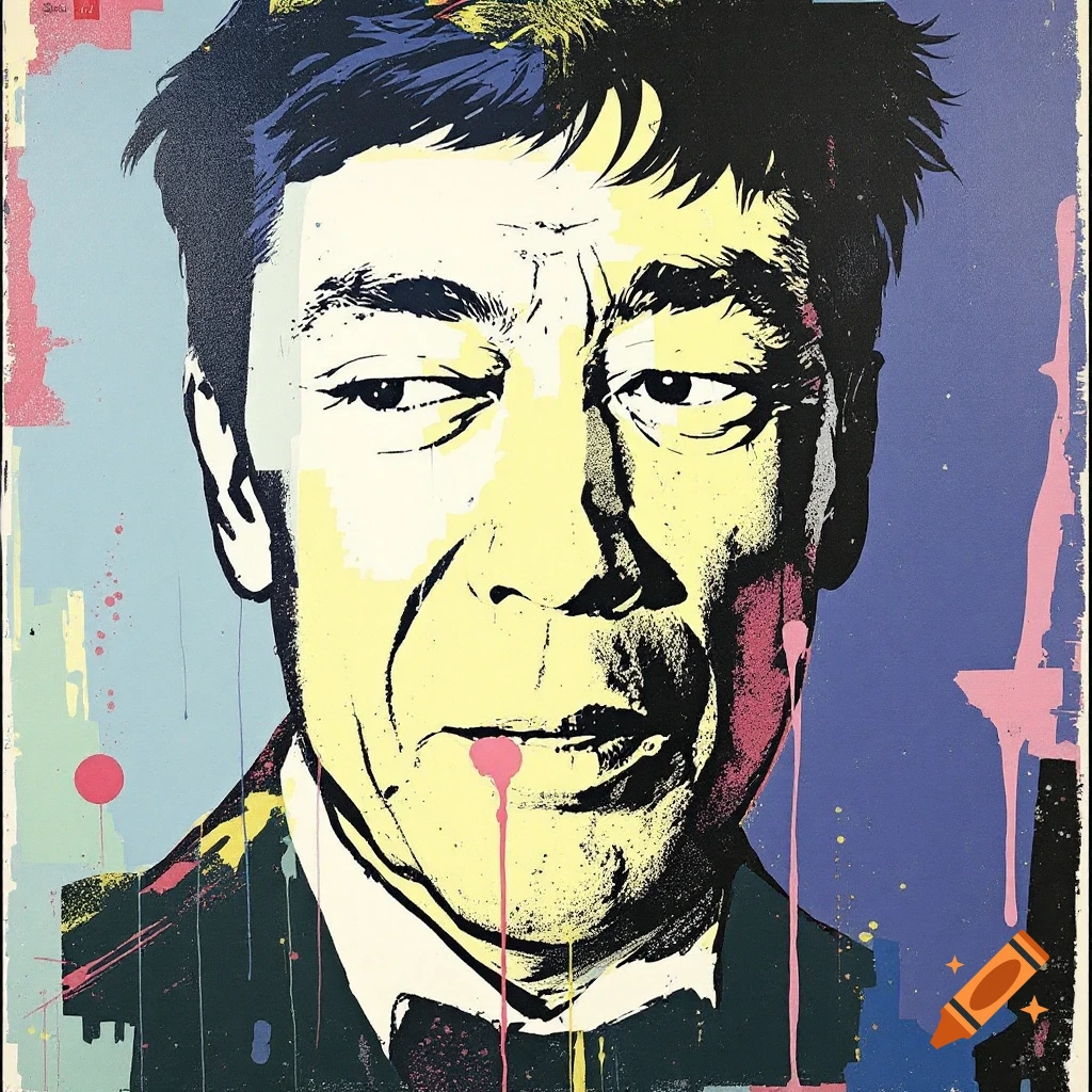 Stylized pop art portrait of a man with paint drips