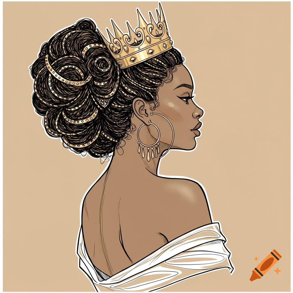 Elegant Line Art Illustration Of A Woman In Profile Wearing A Crown And elegant-line-art-illustration-of-a-woman-in-profile-wearing-a-crown-and
