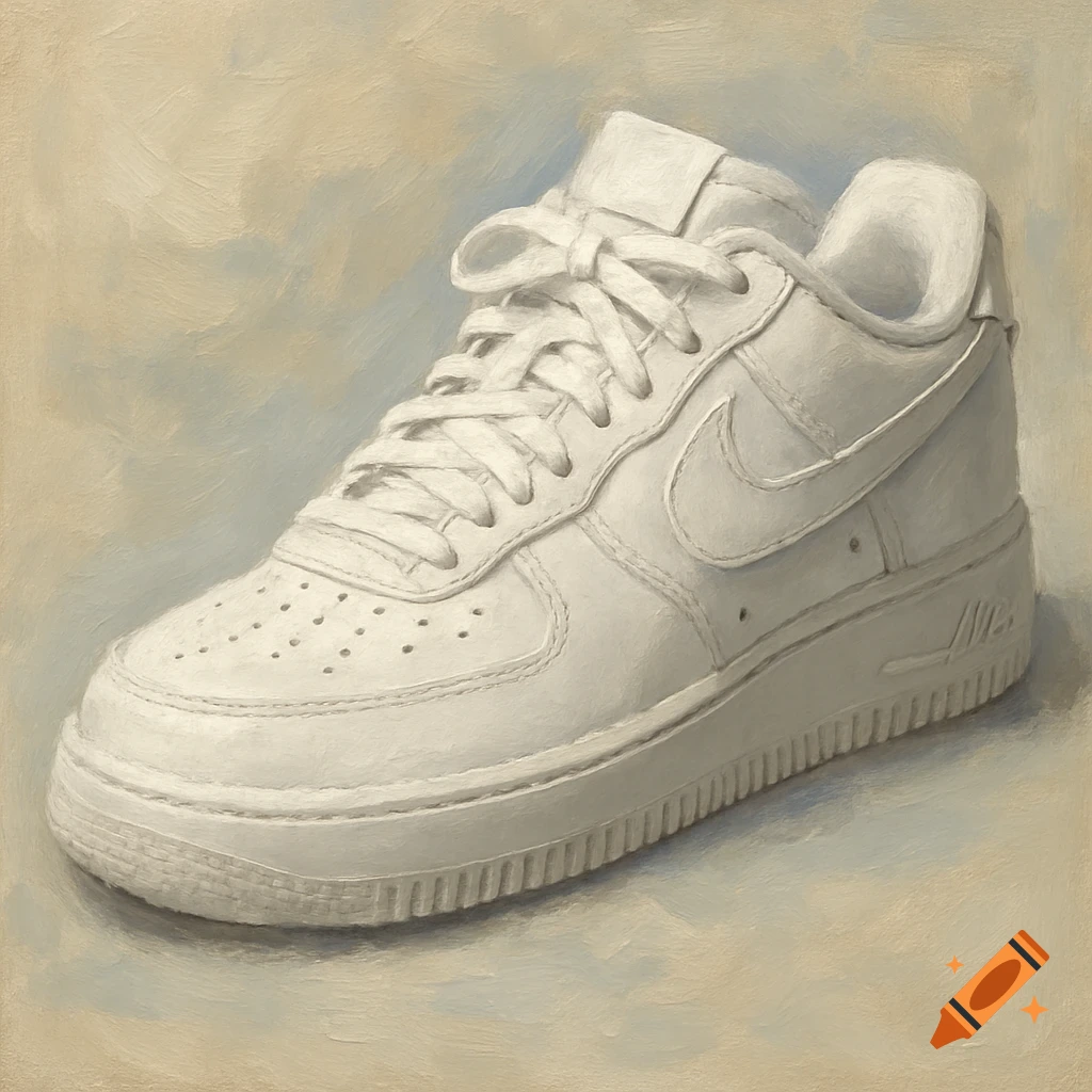 A white Nike Air Force 1 sneaker depicted in a painted style.