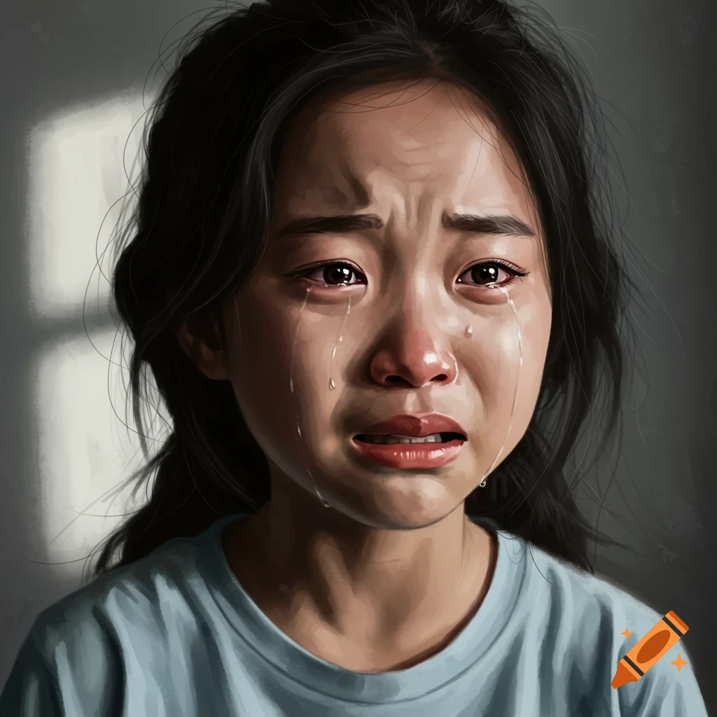 Close-up painted portrait of a girl crying