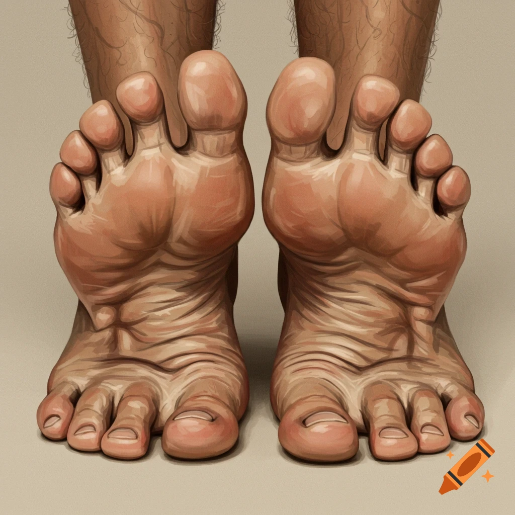 A close-up illustration of wrinkled human feet.