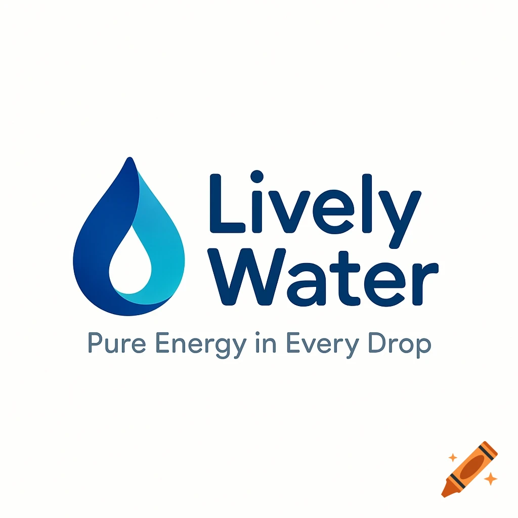 A logo for Lively Water featuring a blue water droplet and the tagline 'Pure Energy in Every Drop' on a white background.