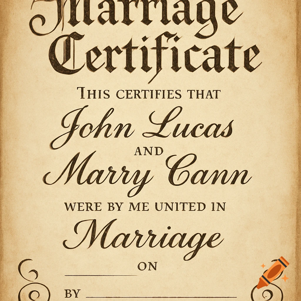 A vintage marriage certificate document with text.
