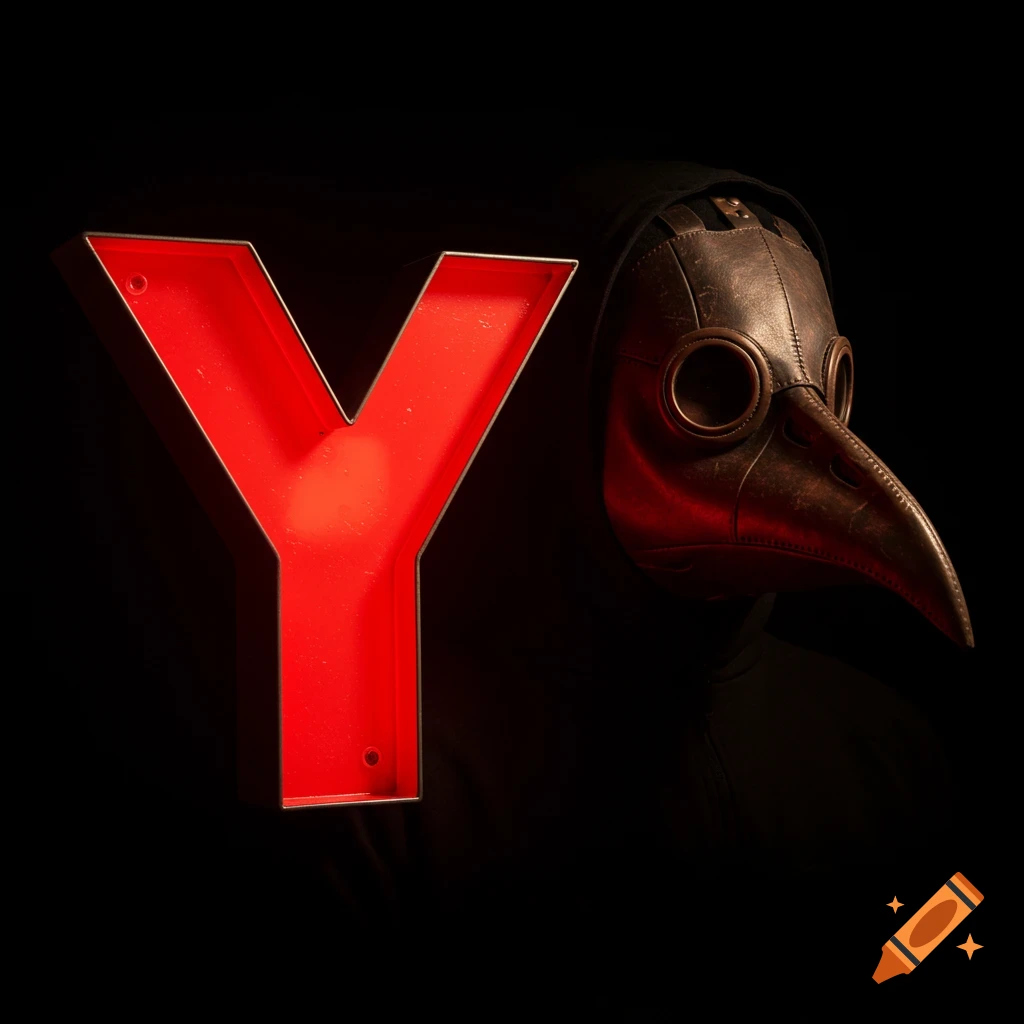A large red letter Y next to a person wearing a plague mask.