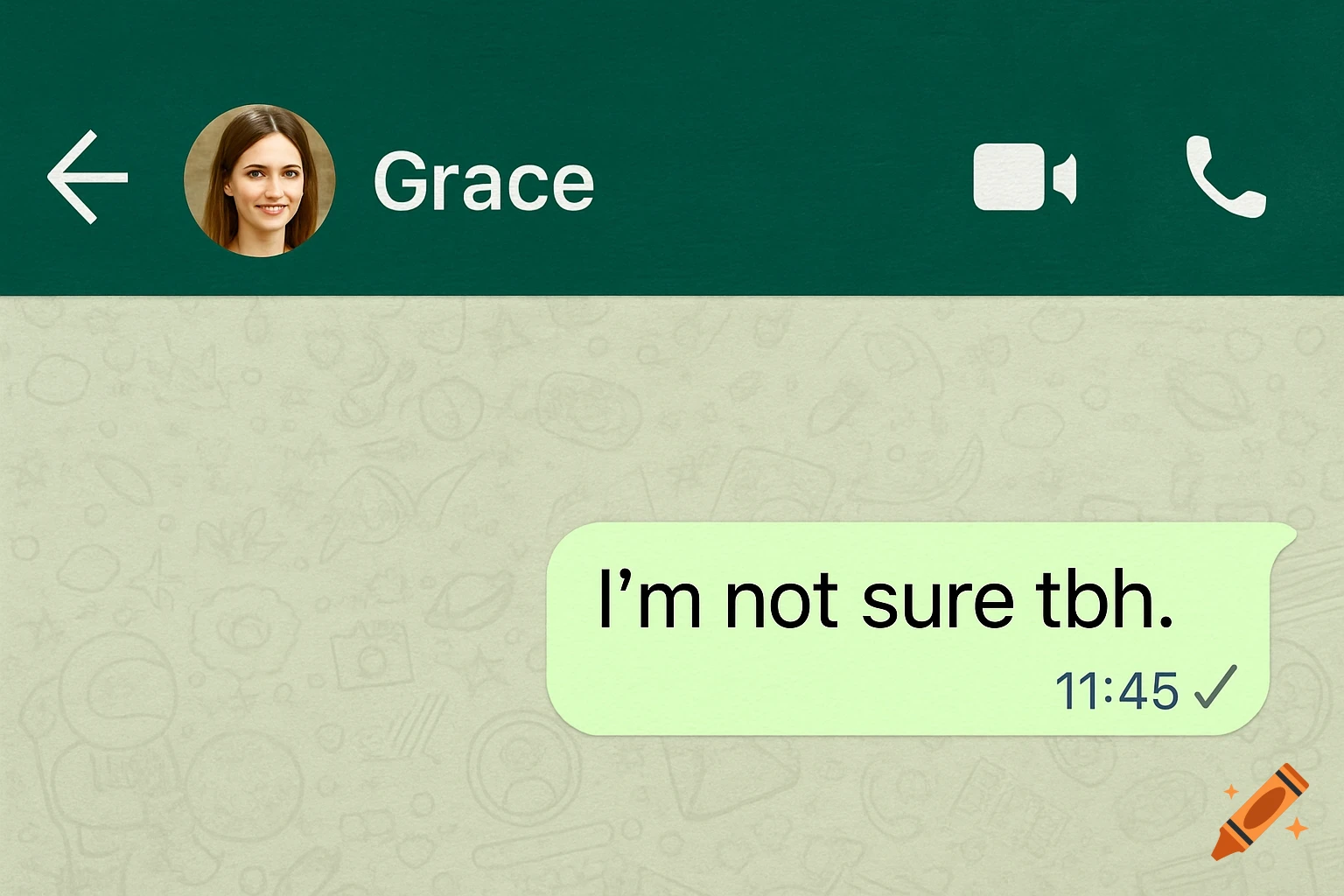 Screenshot of a messaging app conversation showing a message from Grace saying "I'm not sure tbh."