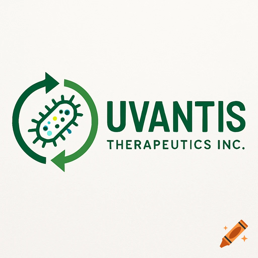 Logo with a microbe in green arrows and the text UVANTIS THERAPEUTICS INC.