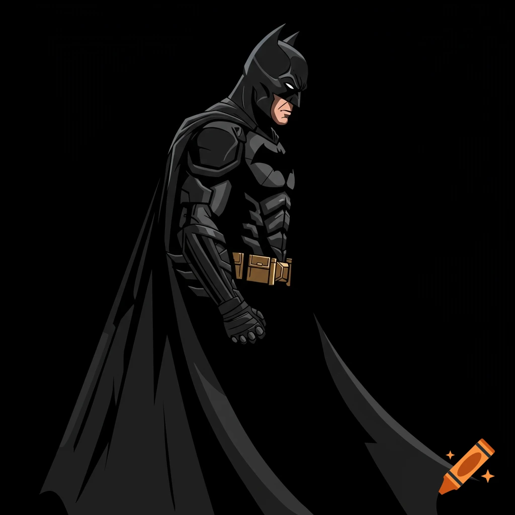 Vector art illustration of Batman in costume on a black background.