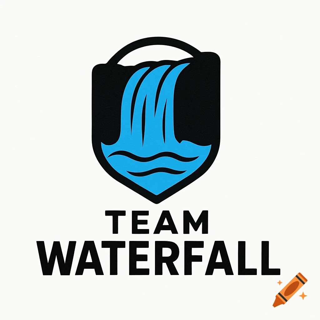 A logo with a stylized waterfall icon and the text TEAM WATERFALL.