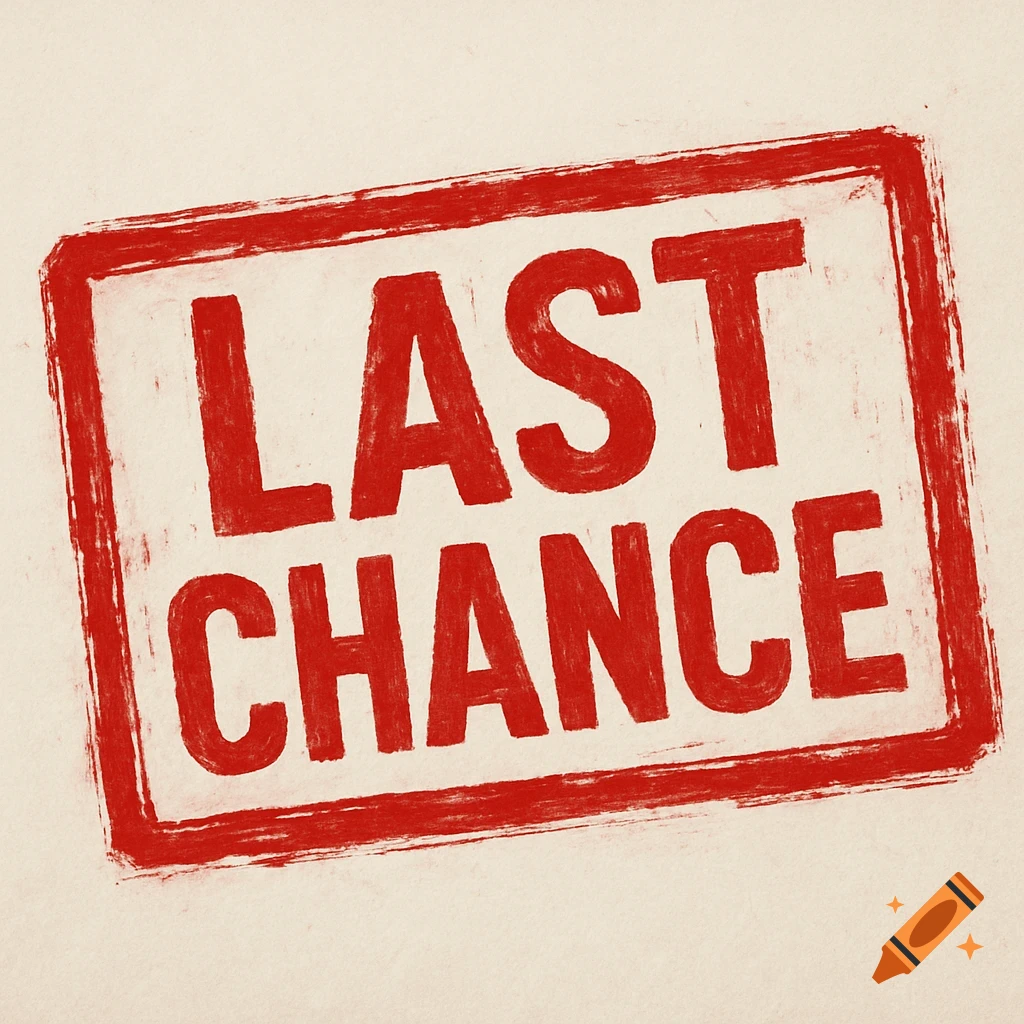 Red stamp with the words 'LAST CHANCE'