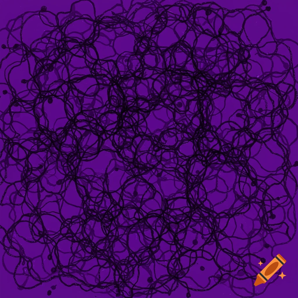 Abstract pattern of tangled black lines on a purple background.